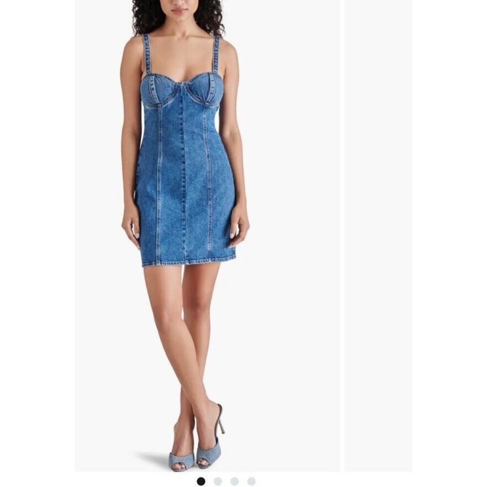 NEW Steve Madden Denim size Large Corset Mini Blue Jean Dress Summer Sweetheart!